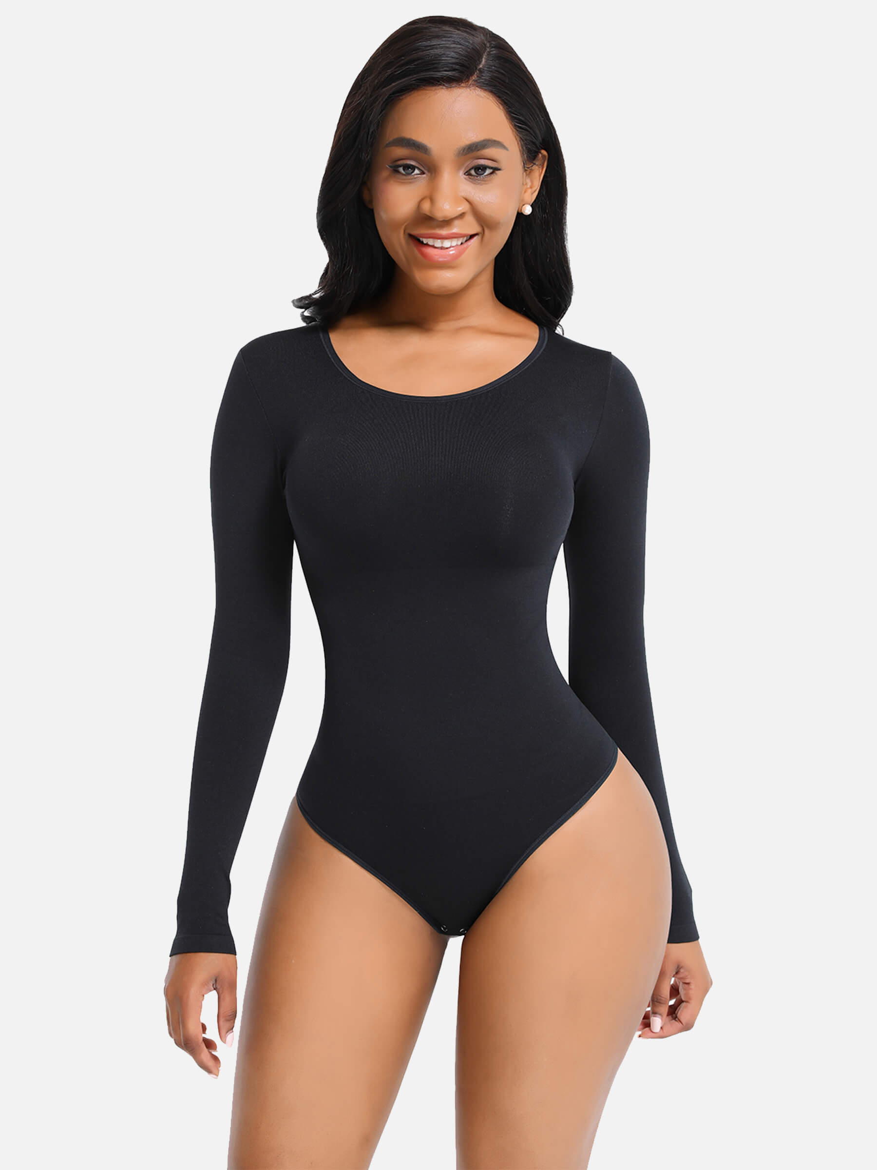 Lush SculptEase Lange Mouw Corrigerende Thong Bodysuit: Naadloos, Comfortabel, Vormgevend