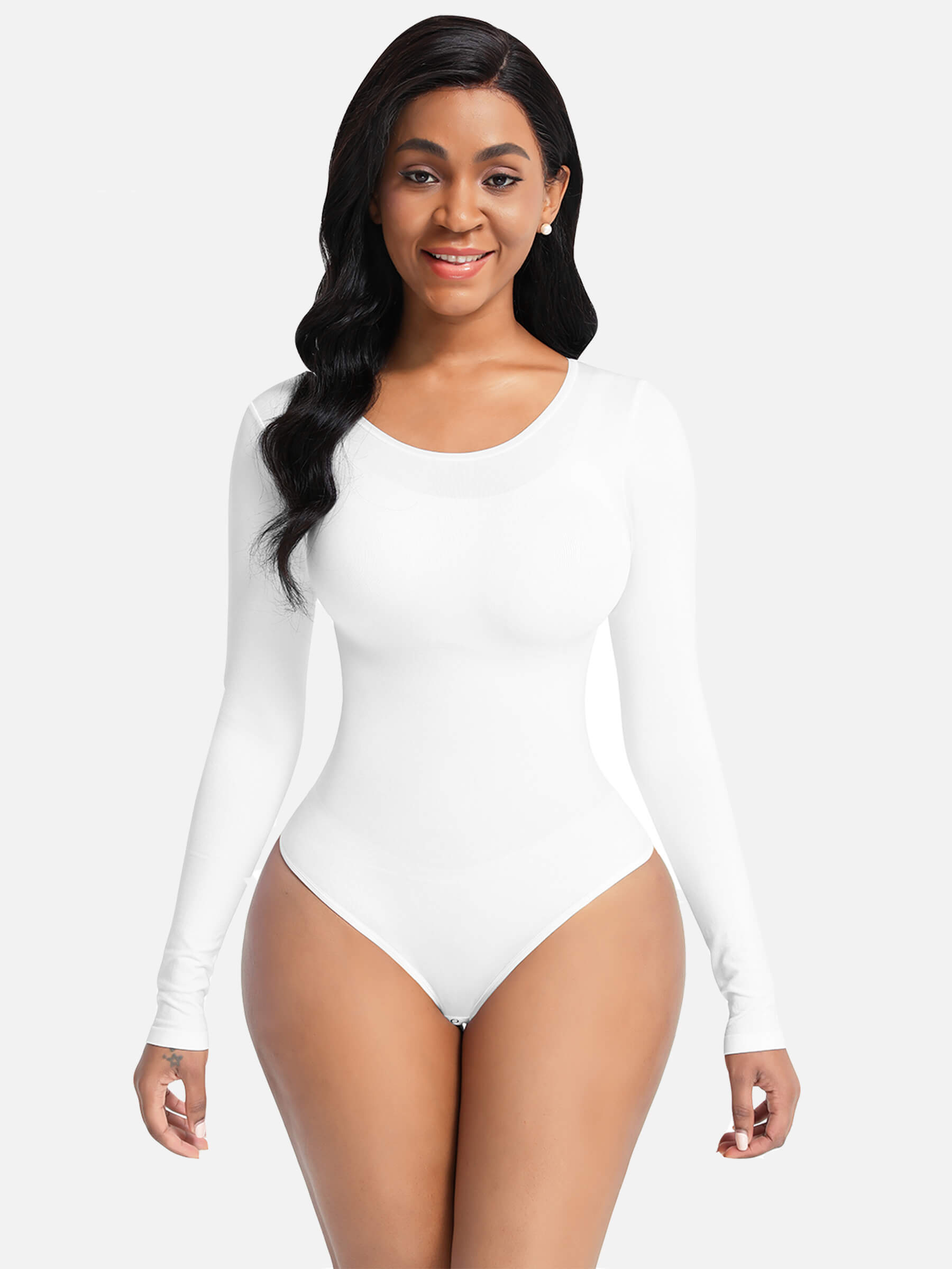 Lush SculptEase Lange Mouw Corrigerende Thong Bodysuit: Naadloos, Comfortabel, Vormgevend
