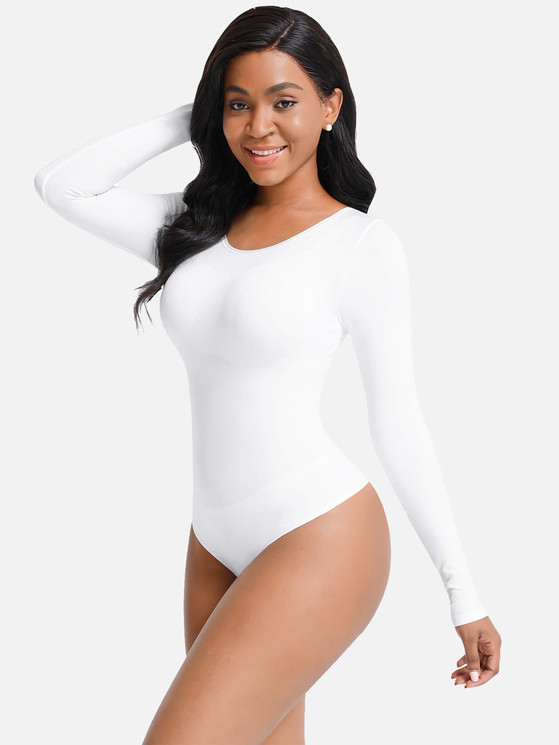 Lush SculptEase Lange Mouw Corrigerende Thong Bodysuit: Naadloos, Comfortabel, Vormgevend