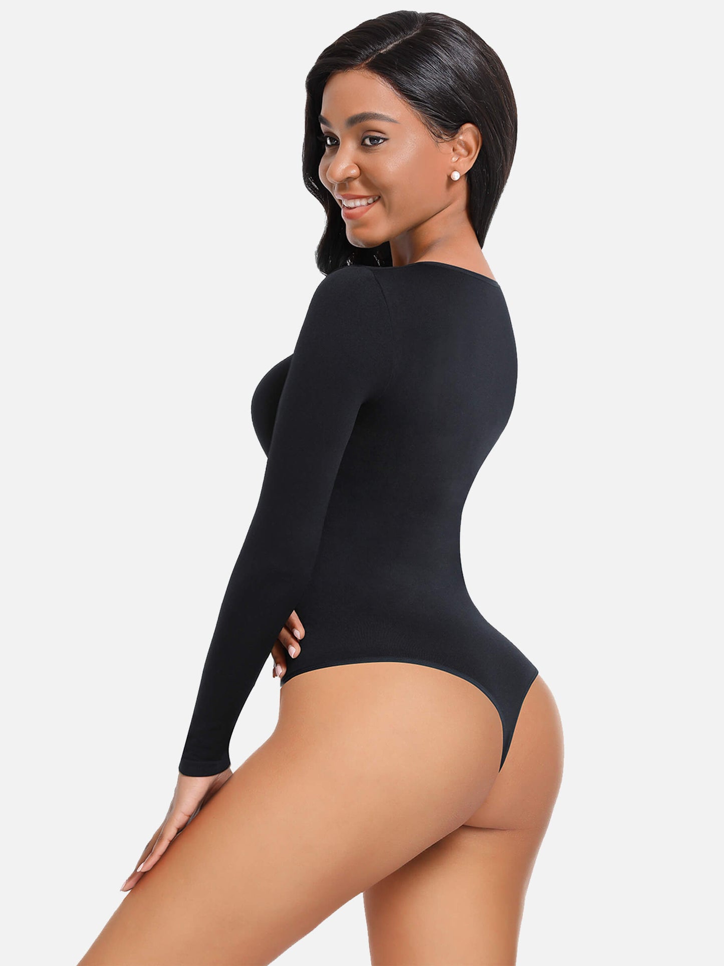 Lush SculptEase Lange Mouw Corrigerende Thong Bodysuit: Naadloos, Comfortabel, Vormgevend