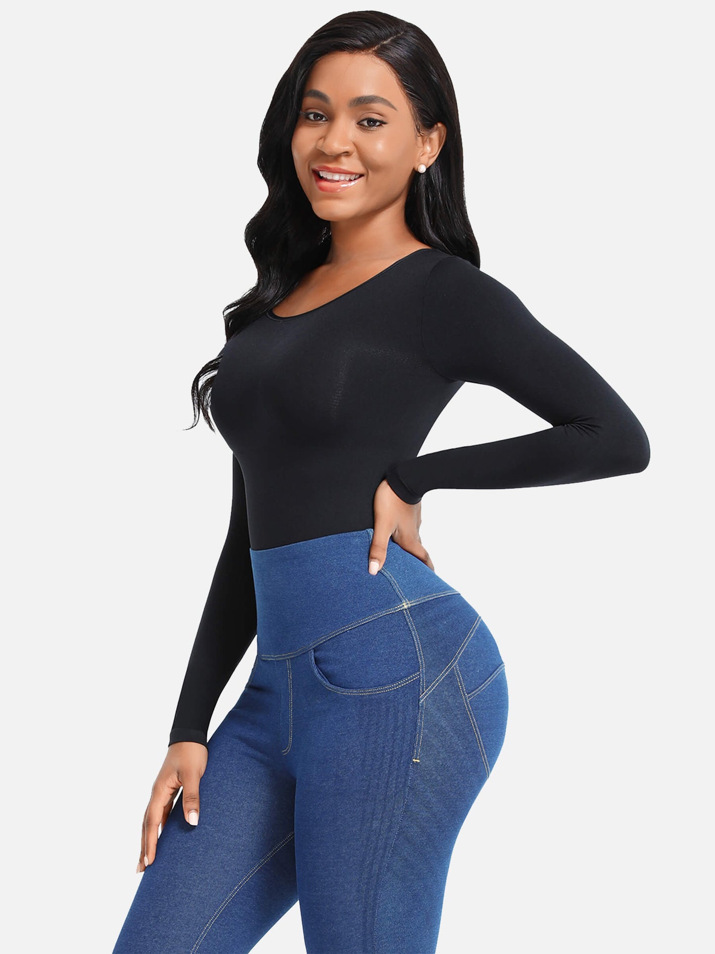 Lush SculptEase Lange Mouw Corrigerende Thong Bodysuit: Naadloos, Comfortabel, Vormgevend