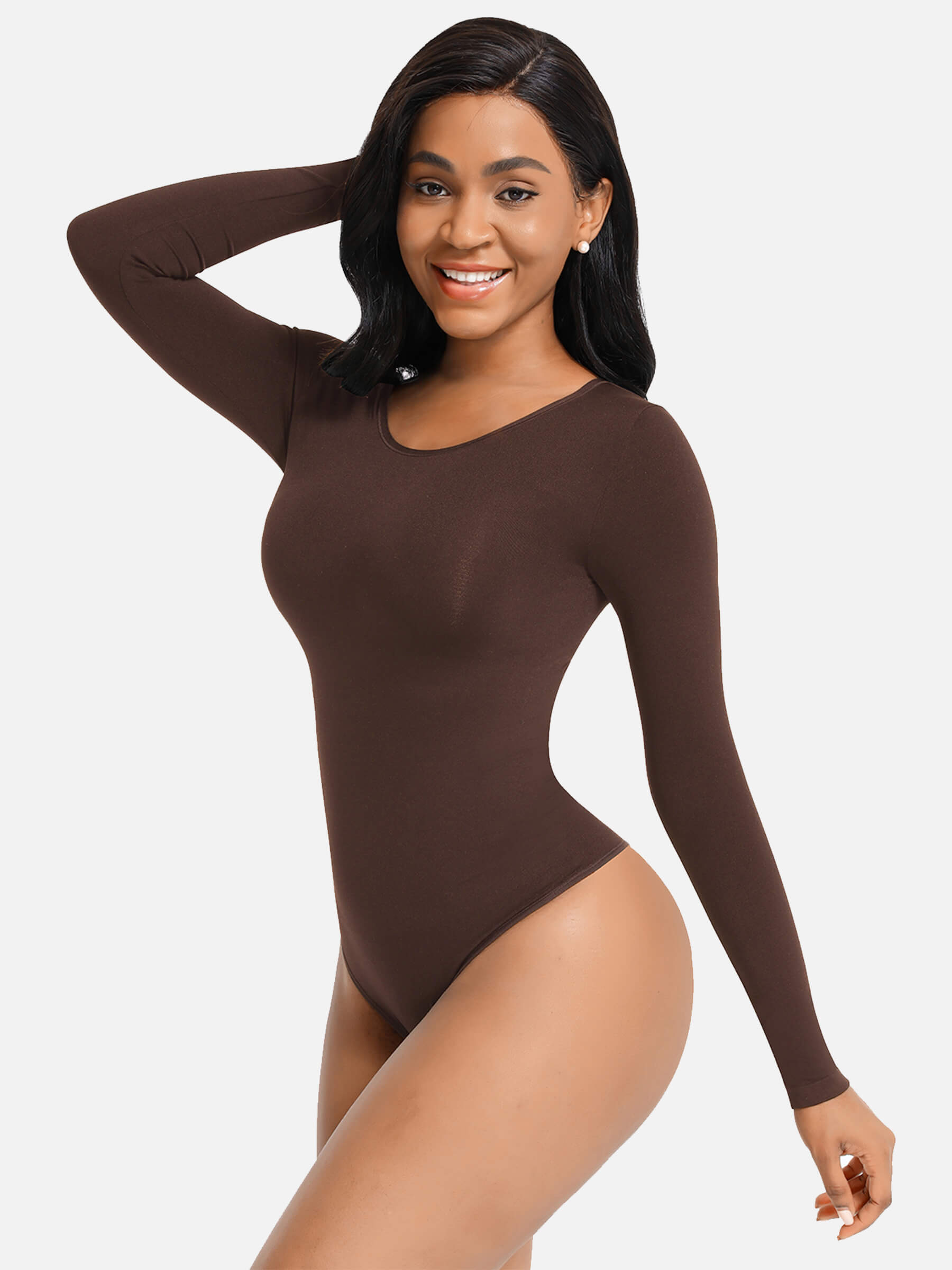 Lush SculptEase Lange Mouw Corrigerende Thong Bodysuit: Naadloos, Comfortabel, Vormgevend