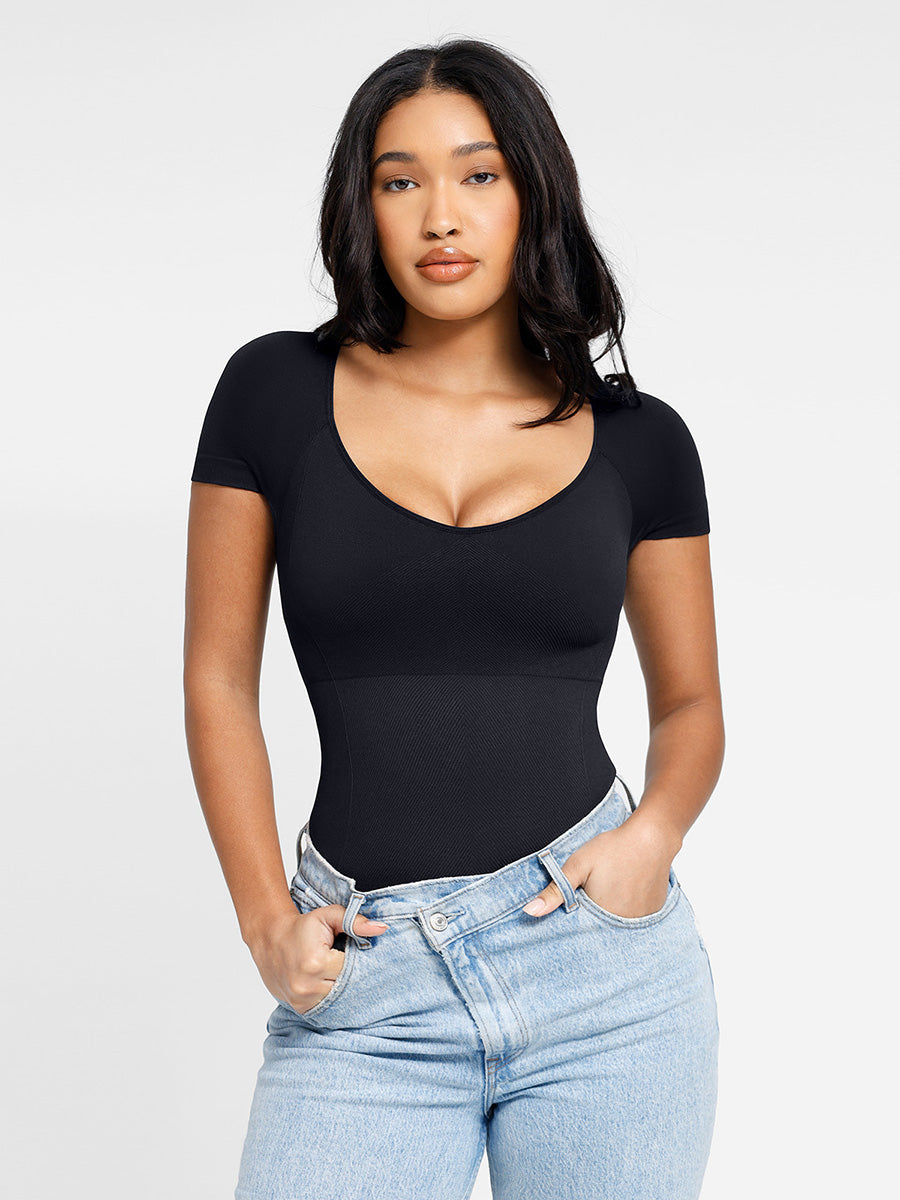 Lush CoreSculpt Naadloze Corrigerende Bodysuit Korte Mouw Comfortabel Figuurvormend