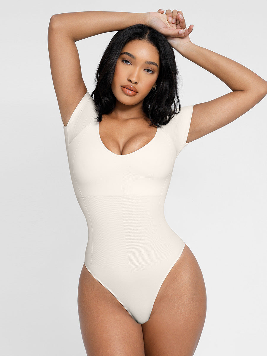 Lush CoreSculpt Naadloze Corrigerende Bodysuit Korte Mouw Comfortabel Figuurvormend