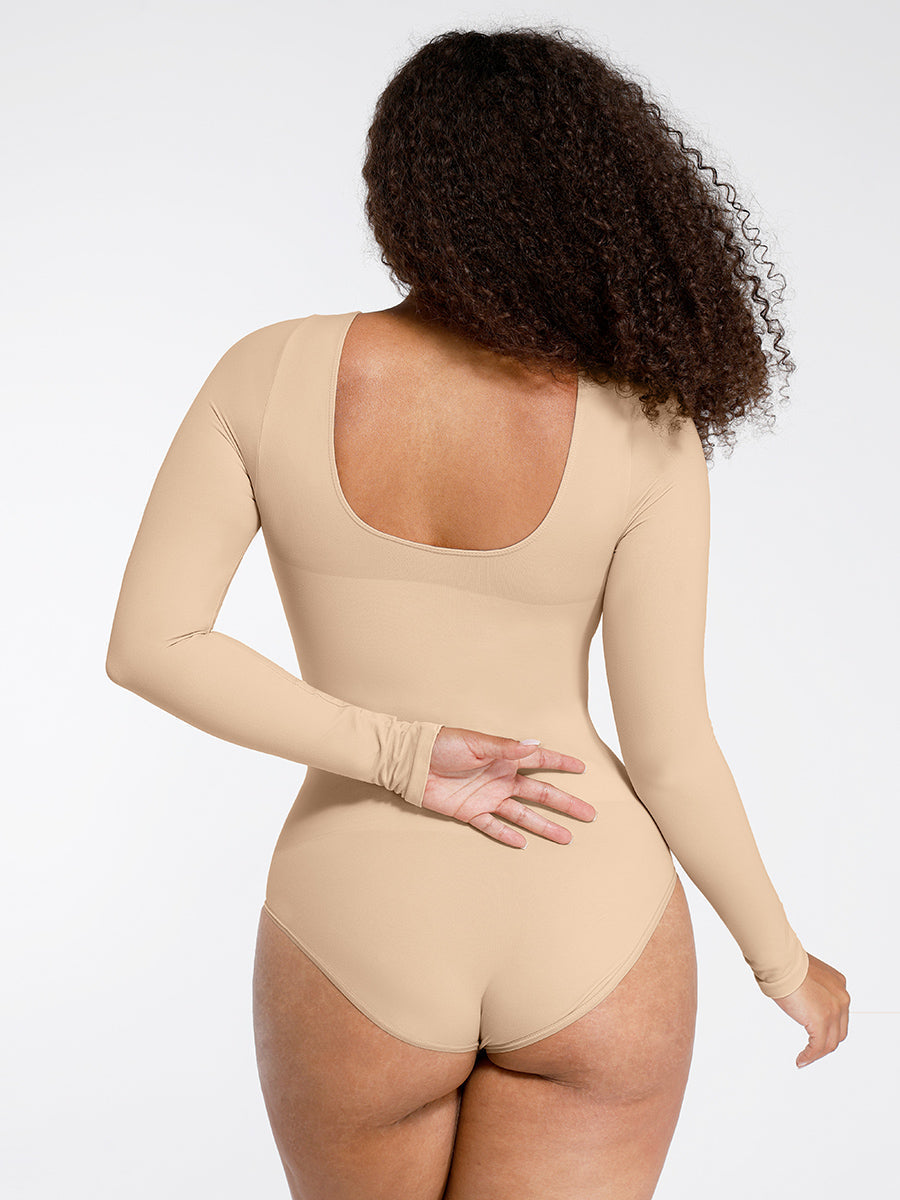 Lush SculptEase Corrigerende Bodysuit Lange Mouw: Naadloze Buikcontrole Shapewear voor Vrouwen