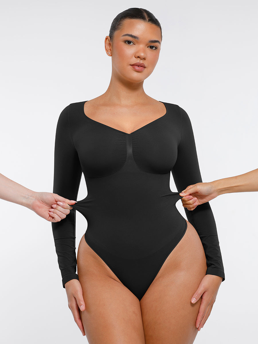 Lush Naadloze Bodysuit Lange Mouwen Buikcontrole - Comfortabele String Figuurvormende Top