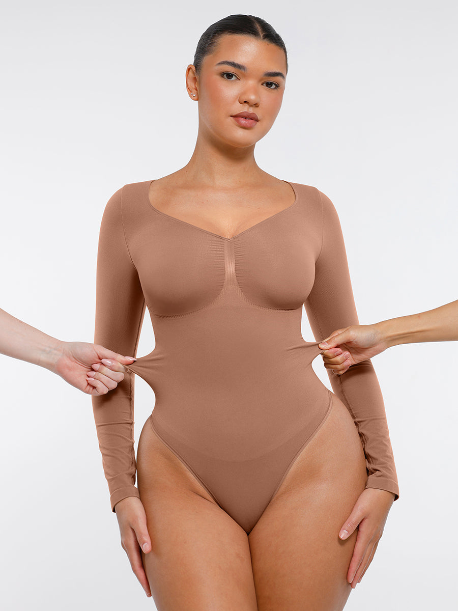 Lush Naadloze Bodysuit Lange Mouwen Buikcontrole - Comfortabele String Figuurvormende Top