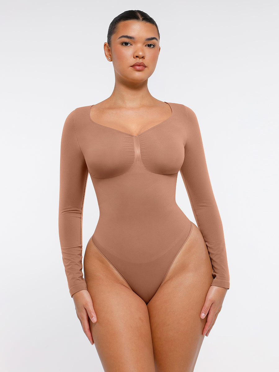 Lush Naadloze Bodysuit Lange Mouwen Buikcontrole - Comfortabele String Figuurvormende Top