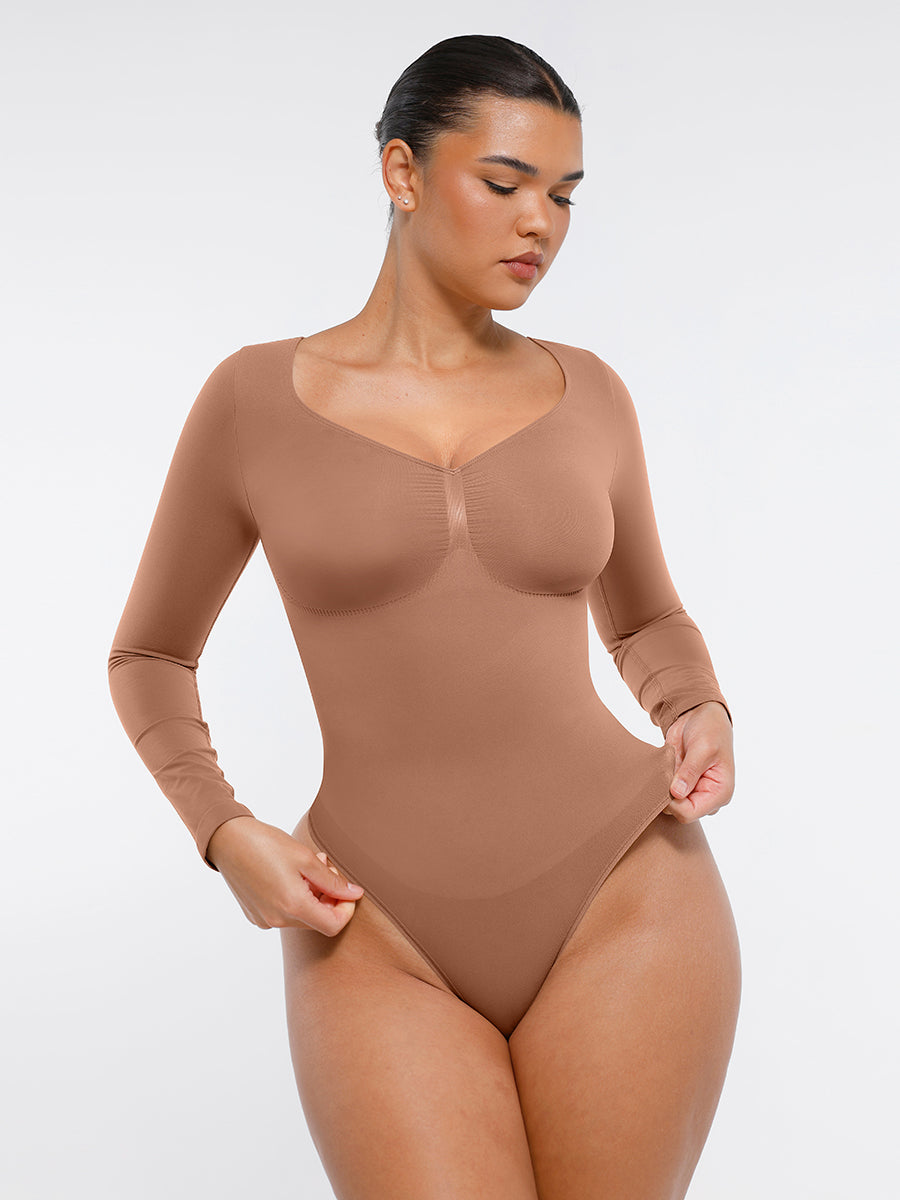 Lush Naadloze Bodysuit Lange Mouwen Buikcontrole - Comfortabele String Figuurvormende Top