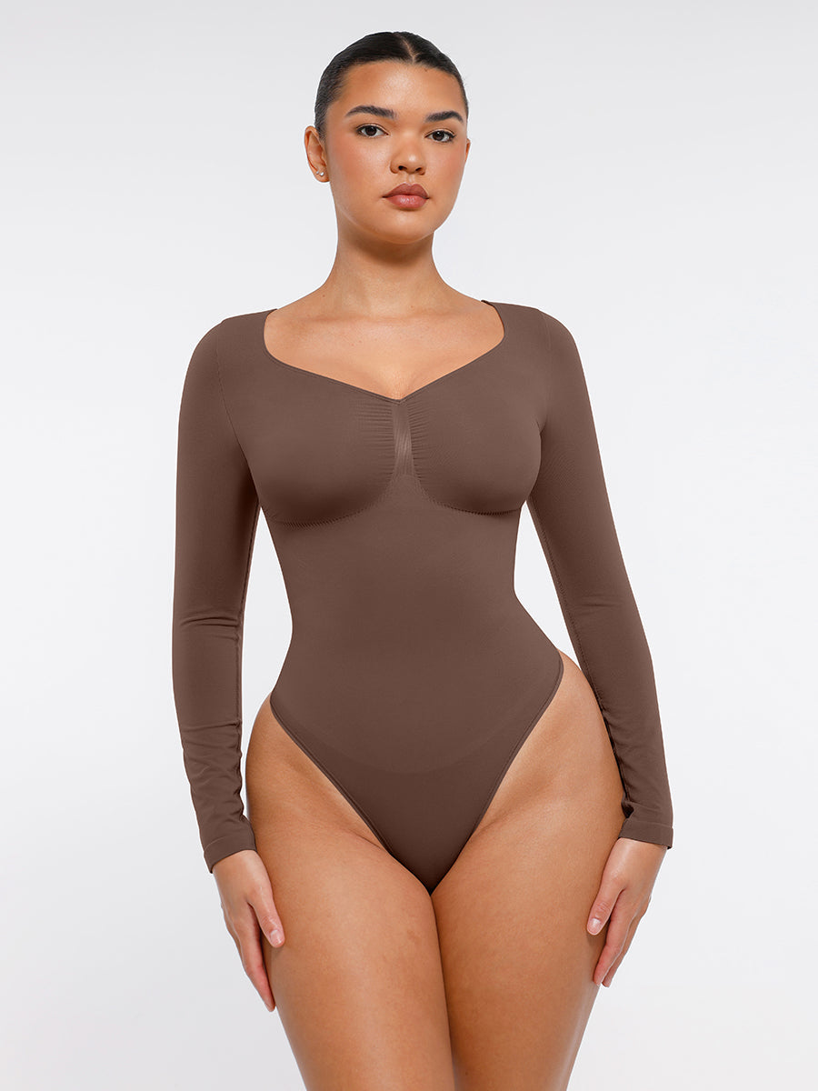 Lush Naadloze Bodysuit Lange Mouwen Buikcontrole - Comfortabele String Figuurvormende Top