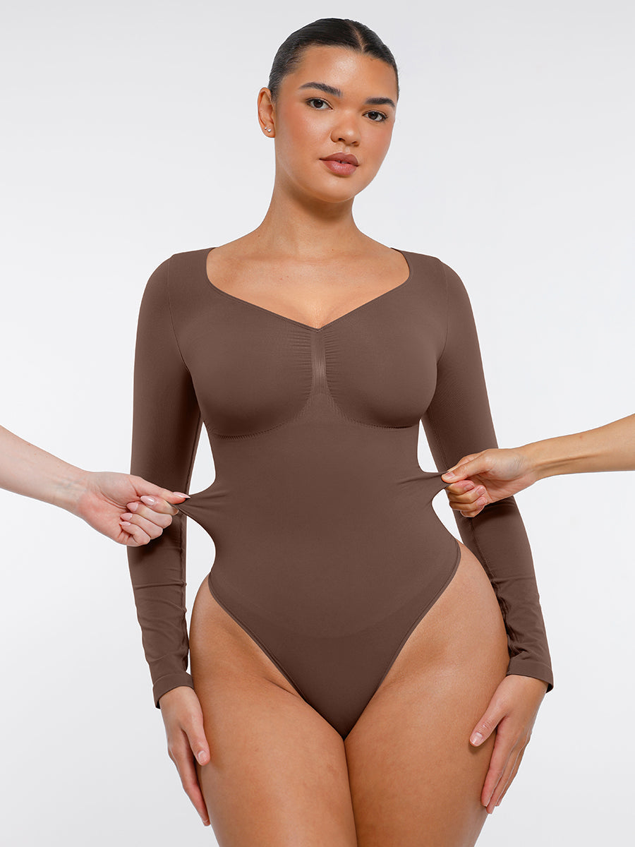 Lush Naadloze Bodysuit Lange Mouwen Buikcontrole - Comfortabele String Figuurvormende Top