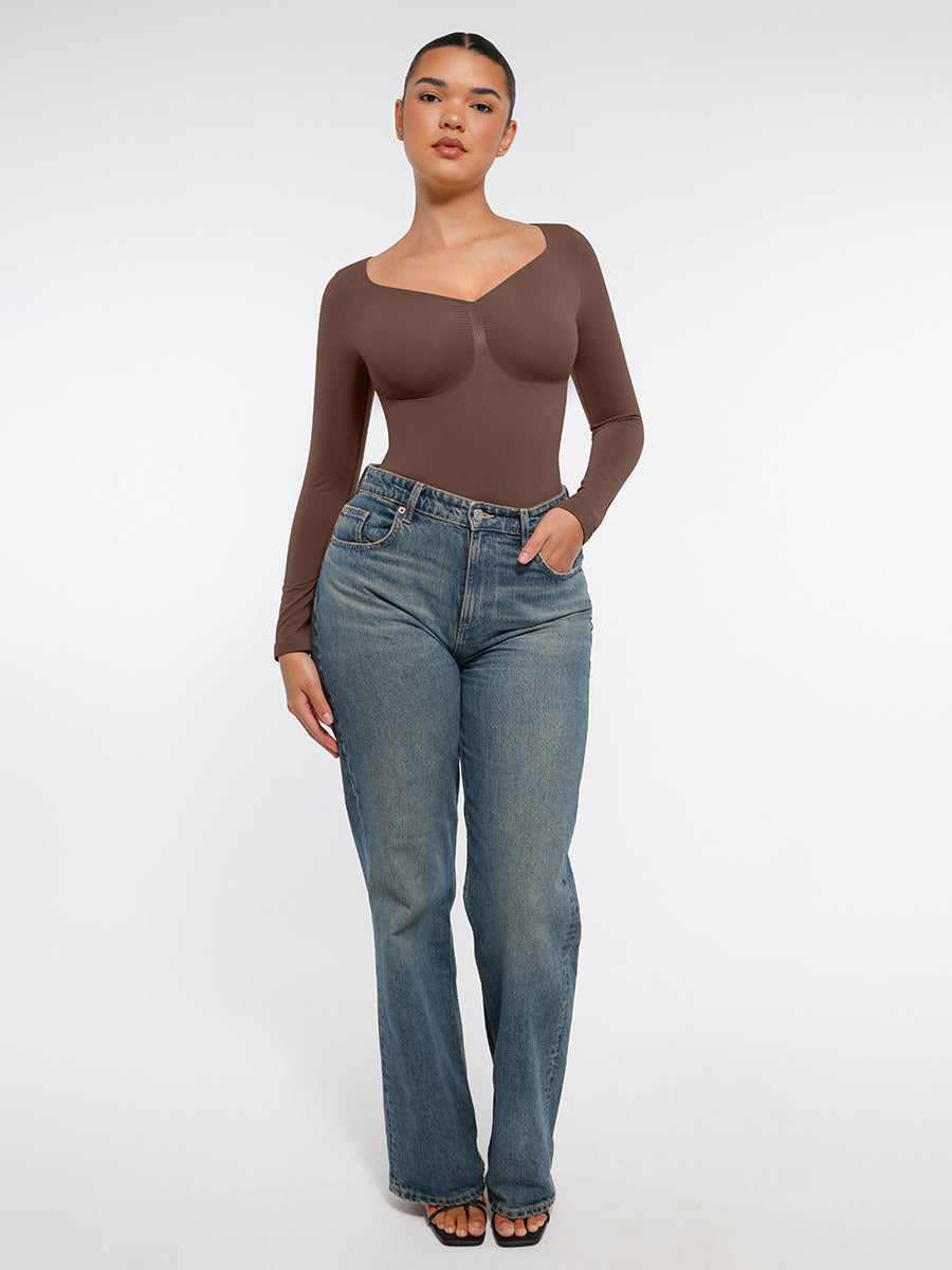 Lush Naadloze Bodysuit Lange Mouwen Buikcontrole - Comfortabele String Figuurvormende Top