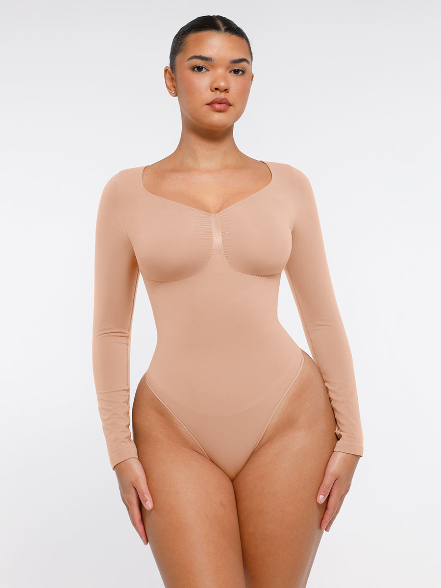 Lush Naadloze Bodysuit Lange Mouwen Buikcontrole - Comfortabele String Figuurvormende Top