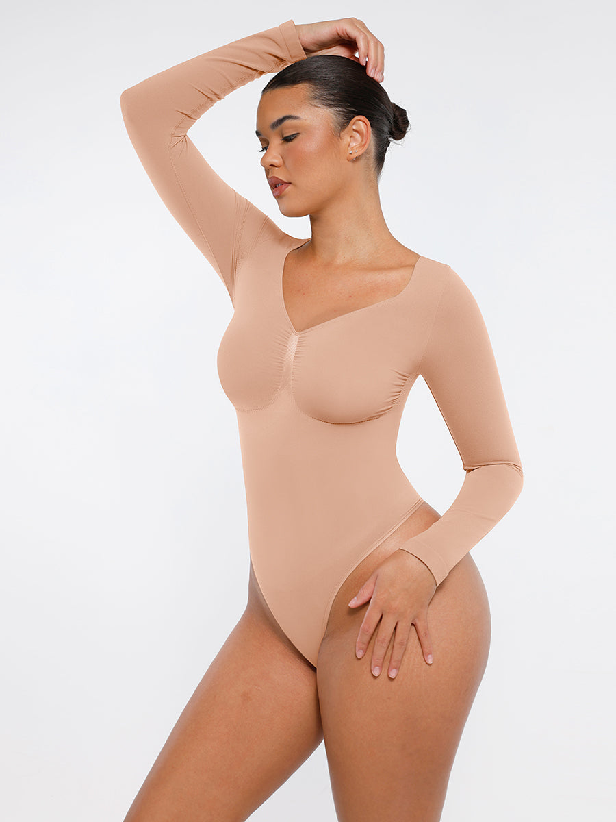 Lush Naadloze Bodysuit Lange Mouwen Buikcontrole - Comfortabele String Figuurvormende Top