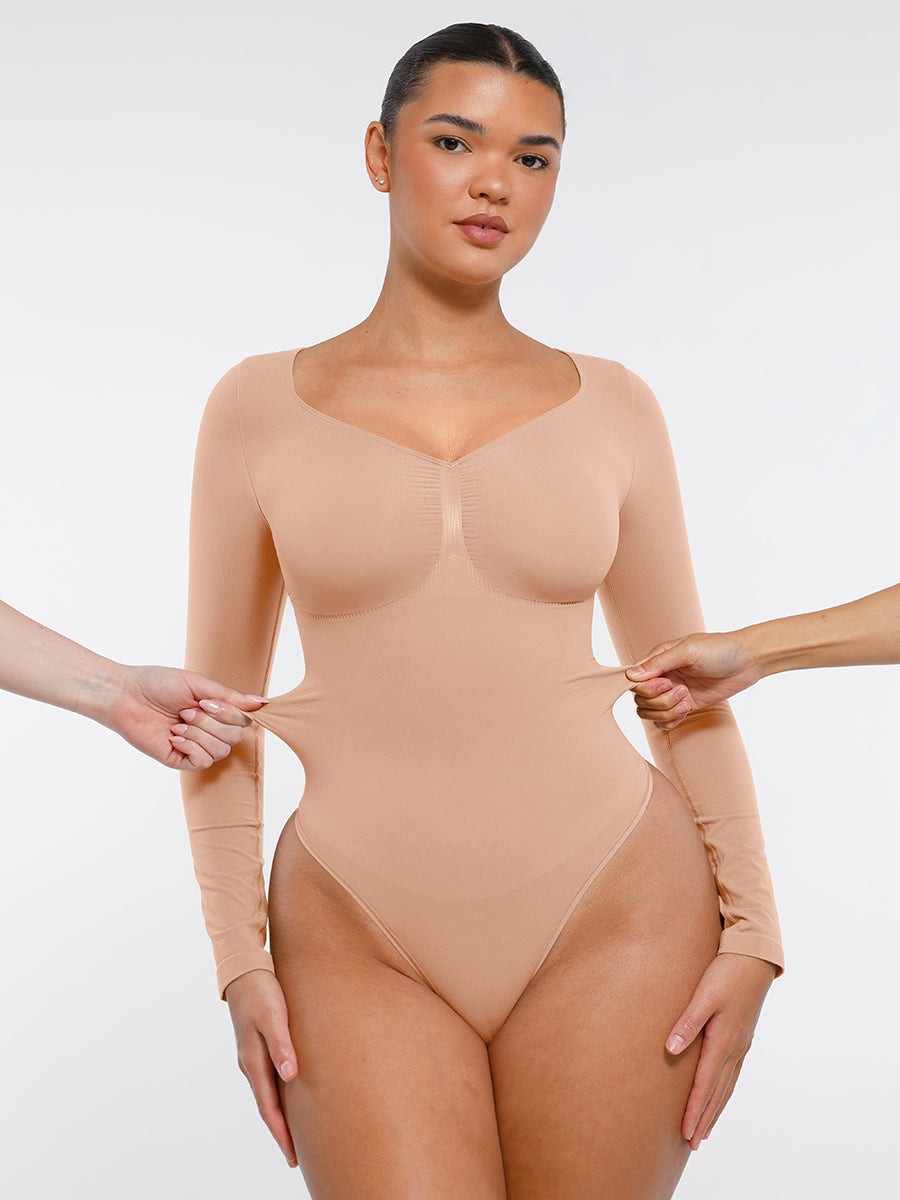 Lush Naadloze Bodysuit Lange Mouwen Buikcontrole - Comfortabele String Figuurvormende Top