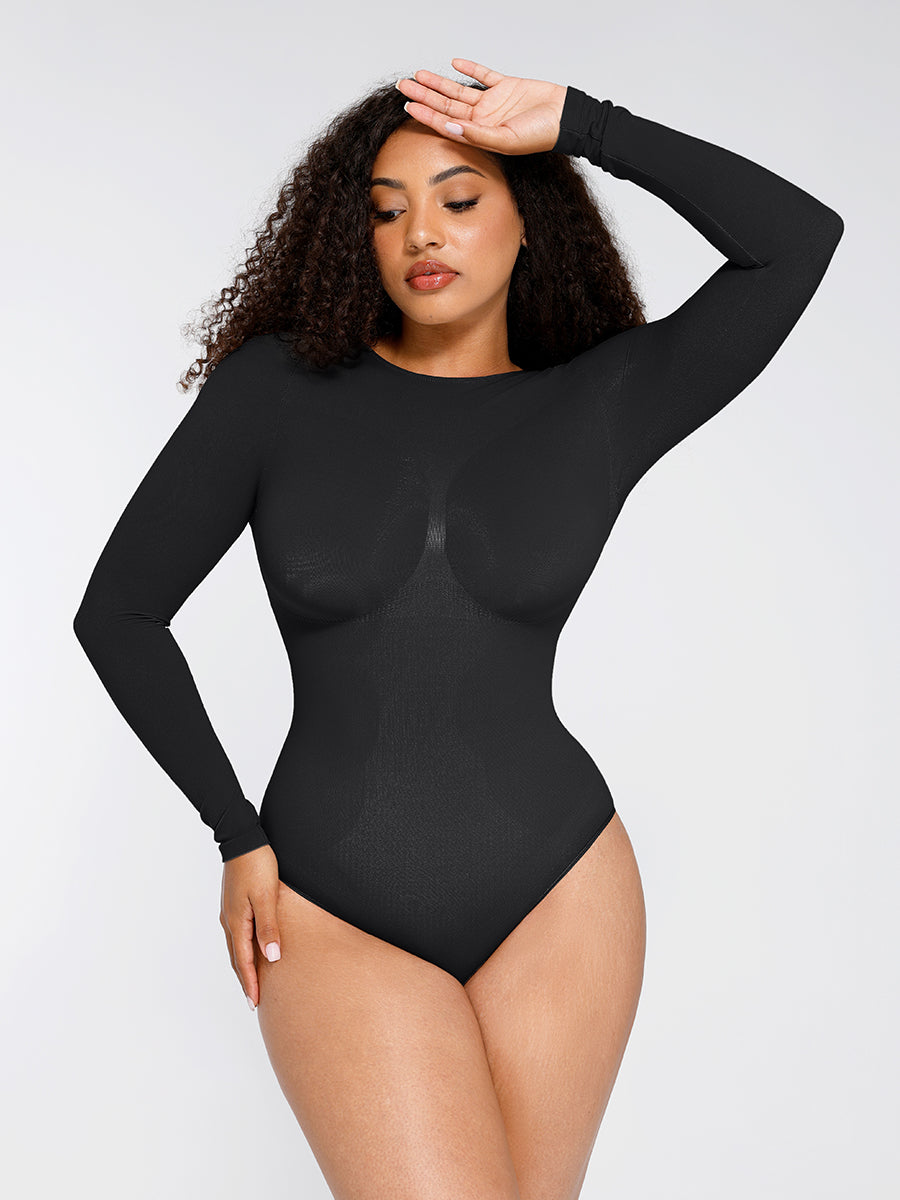 Lush SculptEase Corrigerende Bodysuit Lange Mouw: Naadloze Buikcontrole Shapewear voor Vrouwen