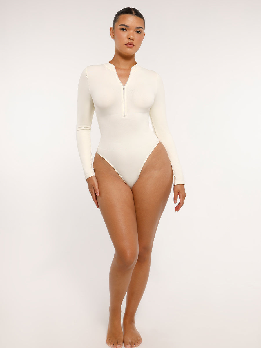 Lush ContourZip Bodysuit Lange Mouw Rits String: Perfecte Pasvorm, Comfortabele Stretch