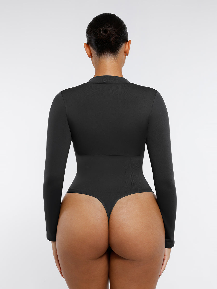 Lush ContourZip Bodysuit Lange Mouw Rits String: Perfecte Pasvorm, Comfortabele Stretch