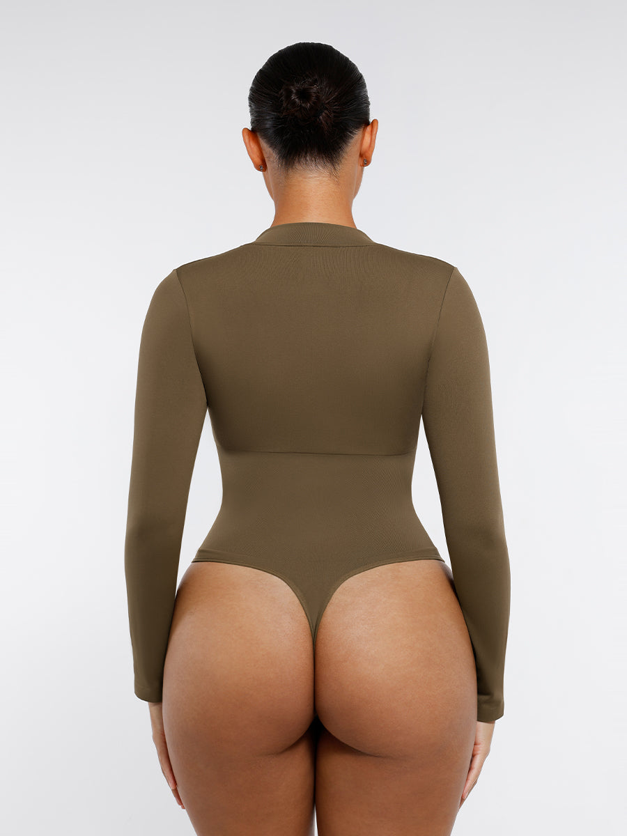 Lush ContourZip Bodysuit Lange Mouw Rits String: Perfecte Pasvorm, Comfortabele Stretch