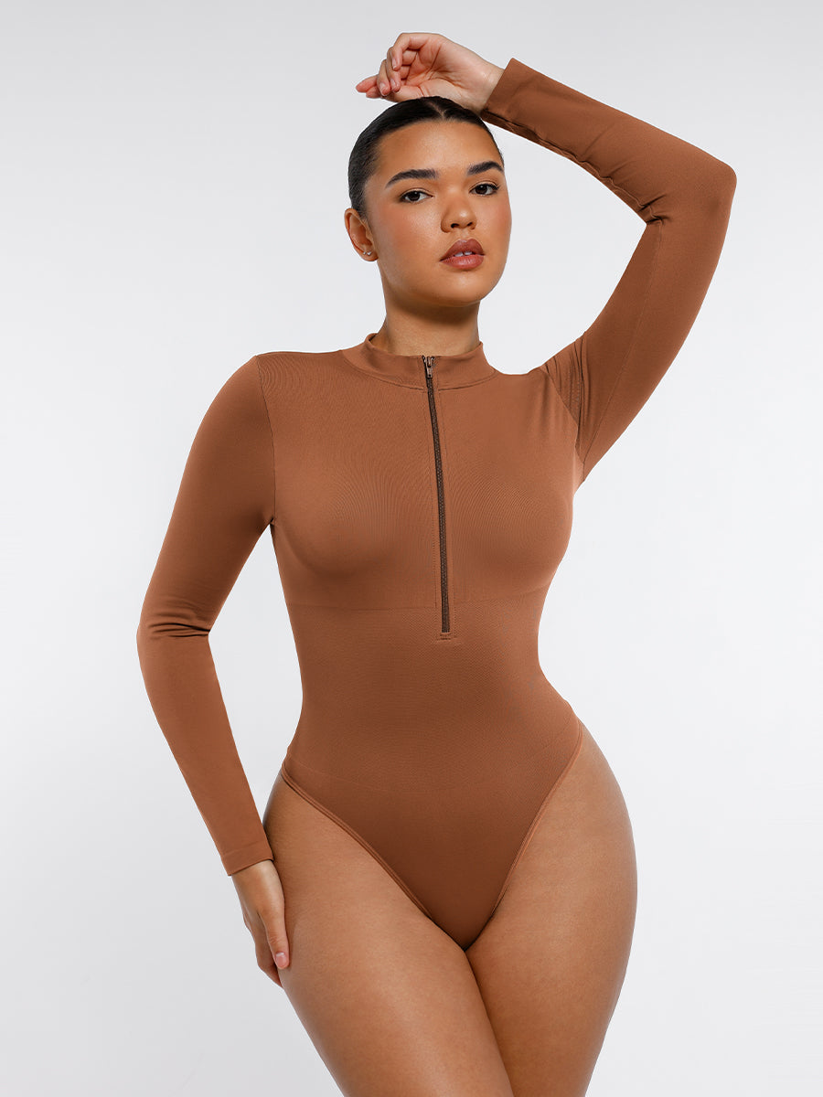 Lush ContourZip Bodysuit Lange Mouw Rits String: Perfecte Pasvorm, Comfortabele Stretch