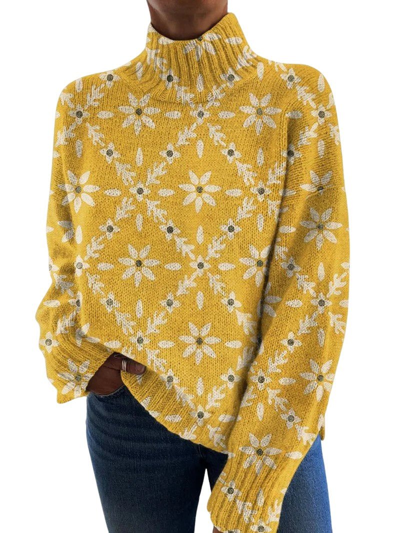 Comfortabele Vintage Bloemenprint Coltrui Sweater Dames - Warm & Stijlvol